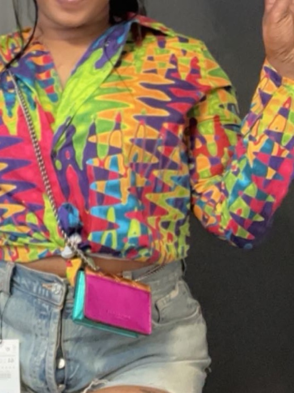Vibrant Multicolor Women's Button-Up Crop Top